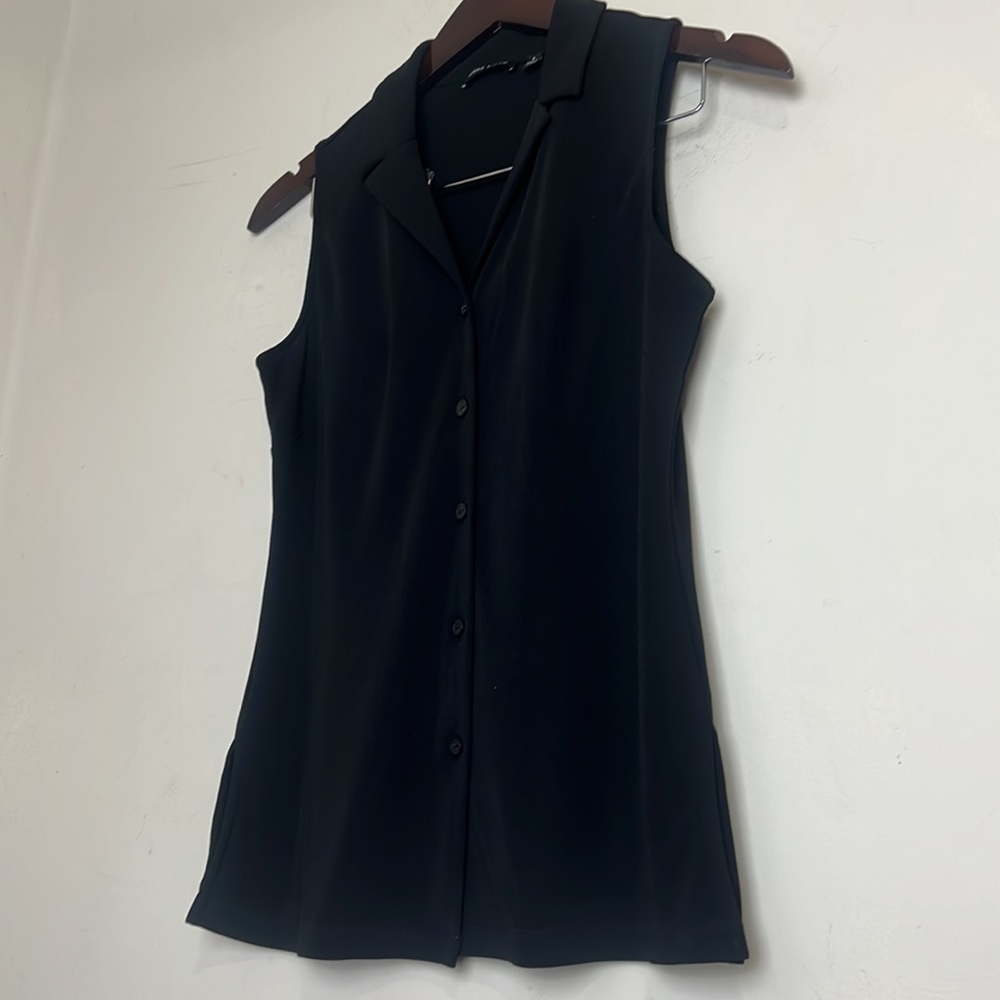 Anne Klein Black Collared Button Down V-Neck Blou… - image 5